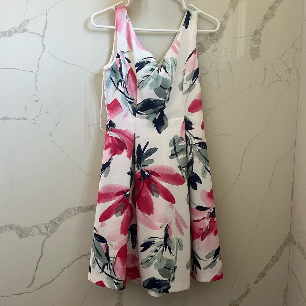 DKNY sweetheart floral pleated skater dress